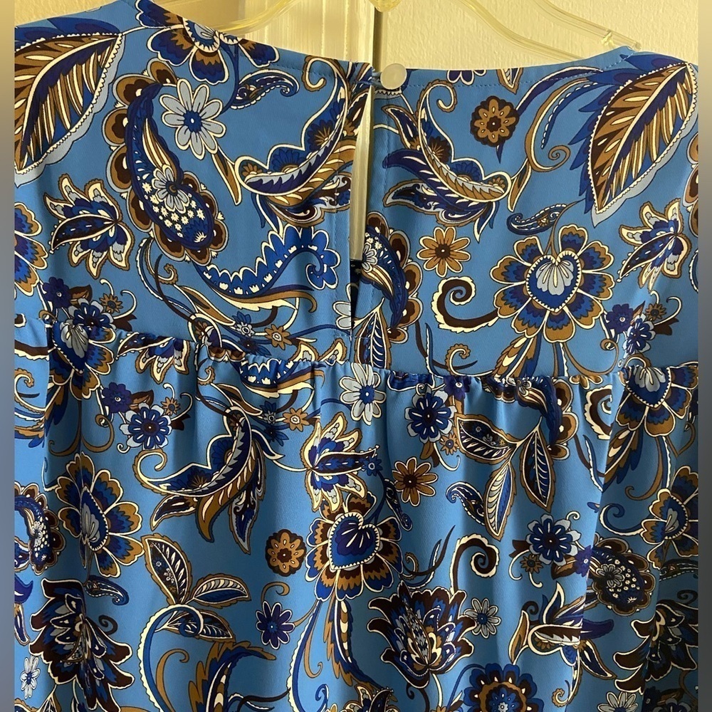 J Jill Wearever Collection Blue Floral Blouse Large - Picture 7 of 8
